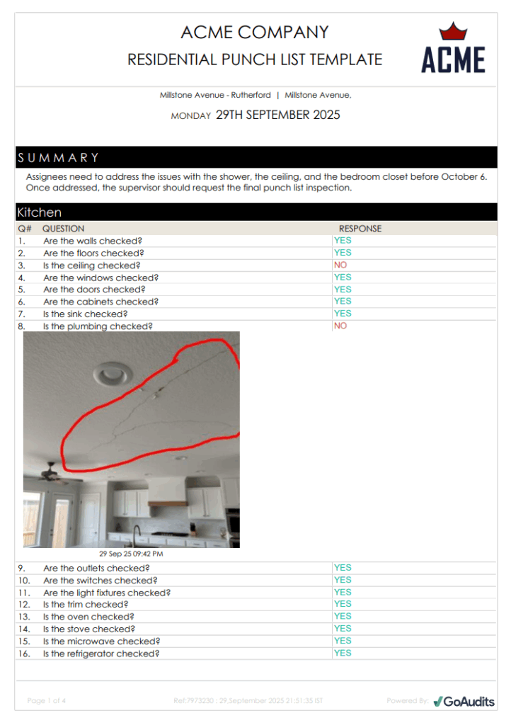 Punch List Report Template