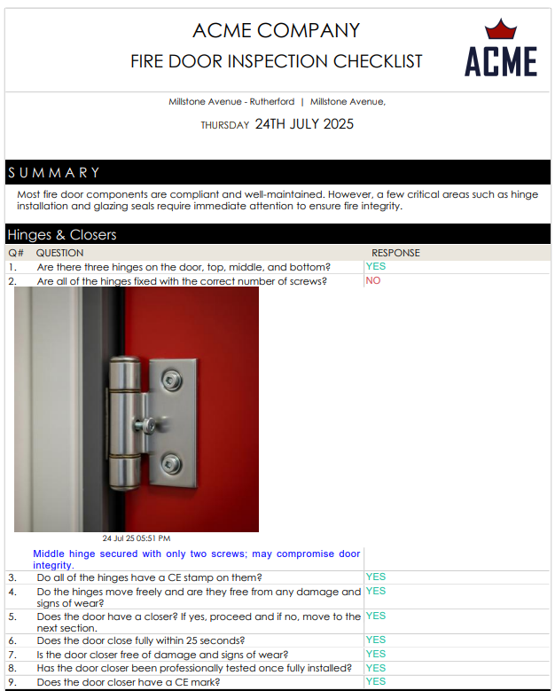 Fire Door Inspection Report Template