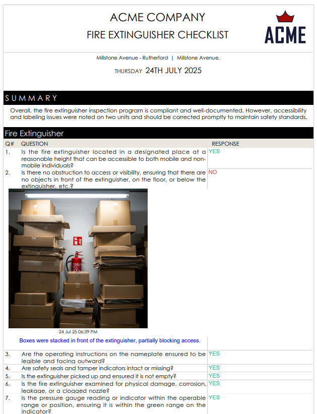 Fire extinguisher inspection report