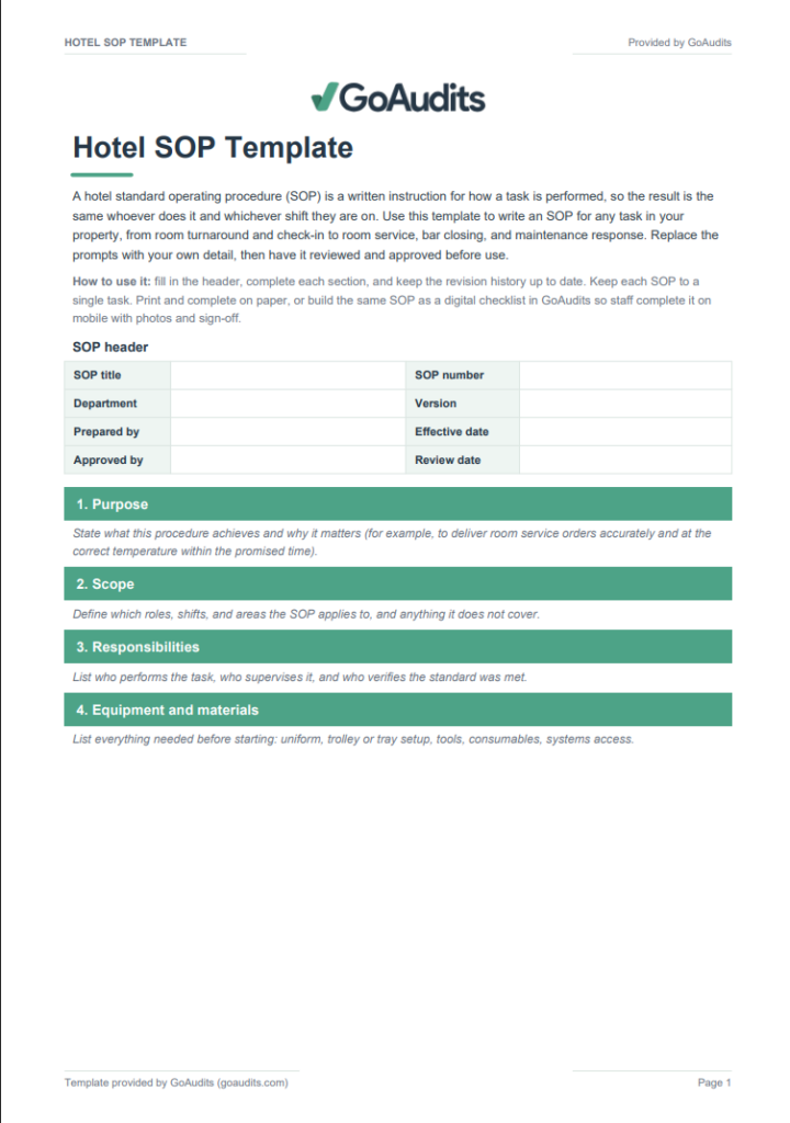 Hotel SOP Template PDF