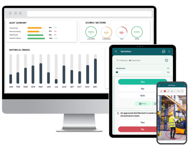Goaudits inspection app on mobile, tablet, computer