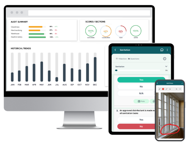 Goaudits property safety inspection app on mobile, tablet, computer
