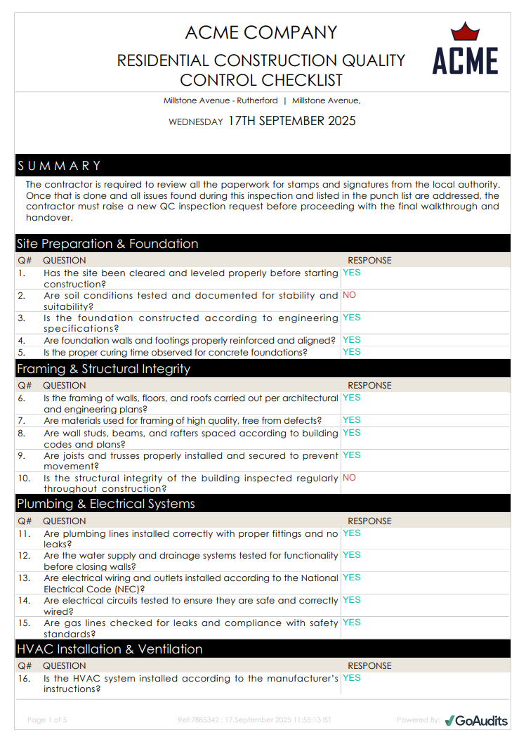 QA QC Report for Construction