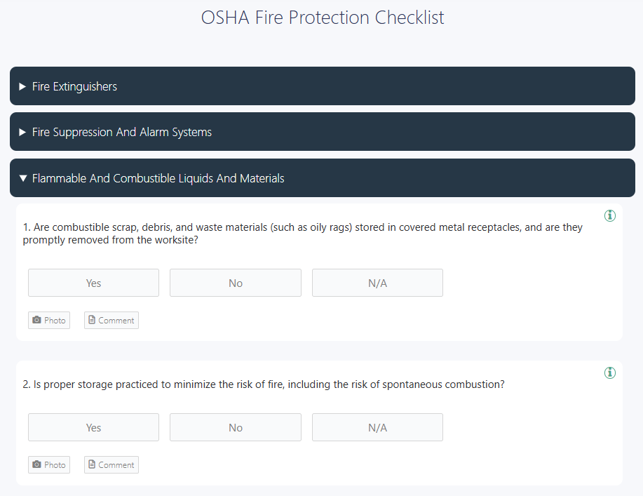 OSHA fire protection checklist