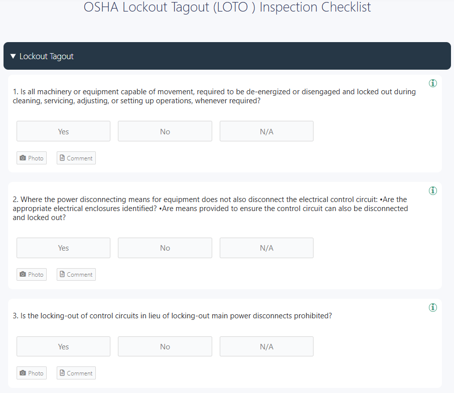 OSHA lockout tagout inspection checklist