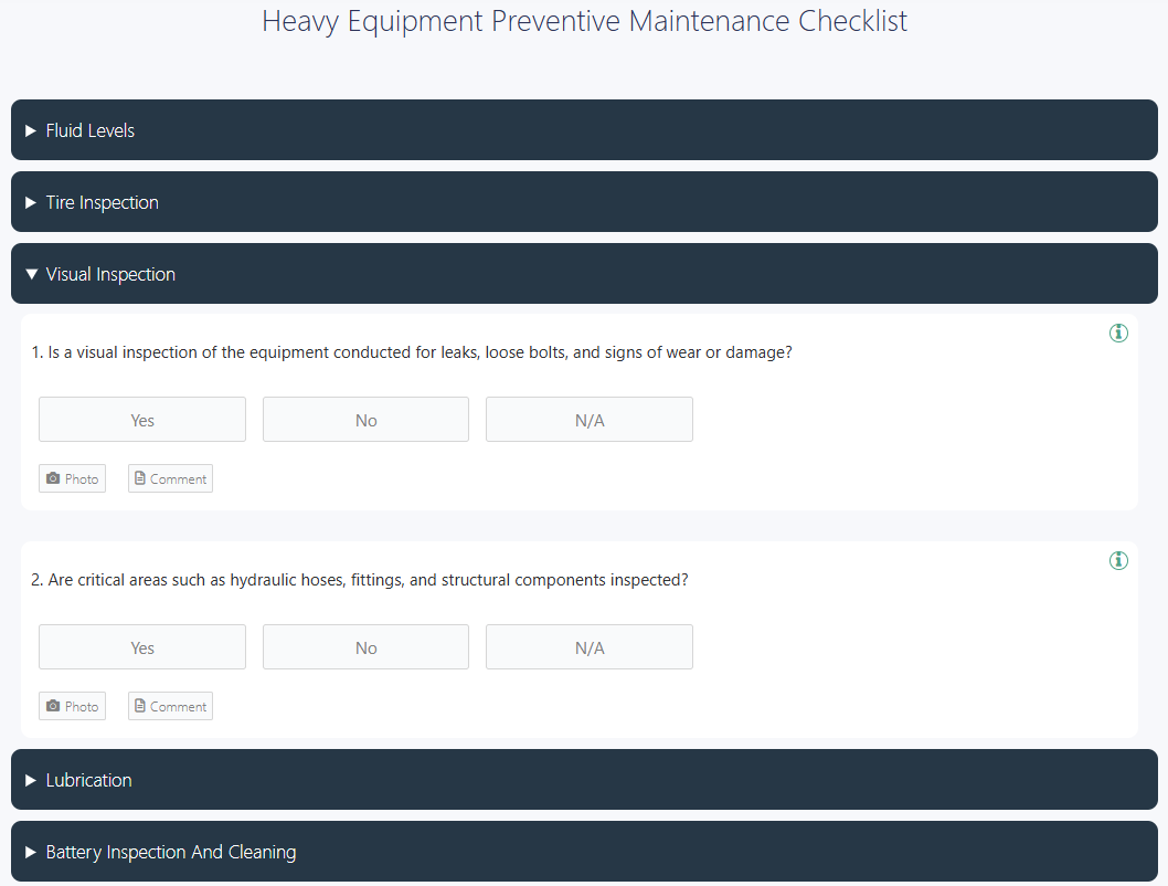 Heavy Equipment Preventive Maintenance Checklist