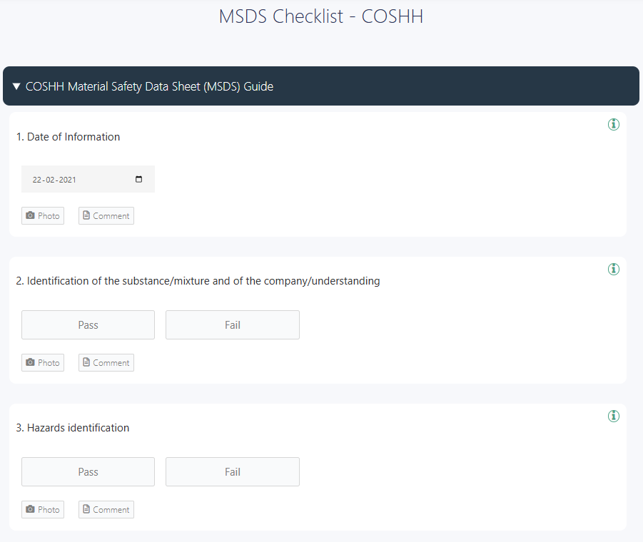 Material SDS checklist