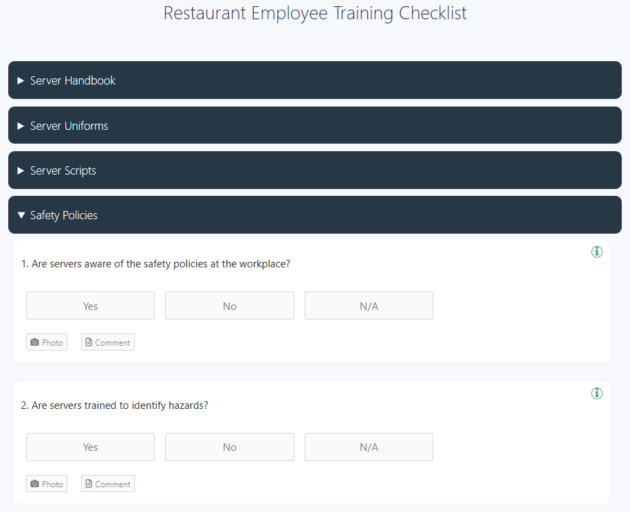 Restaurant employee training checklist