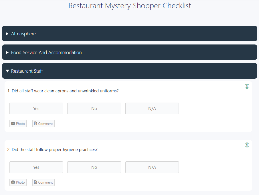 Restaurant mystery shopper checklist