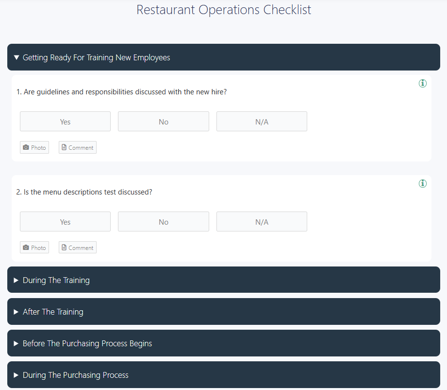 Restaurant operations checklist