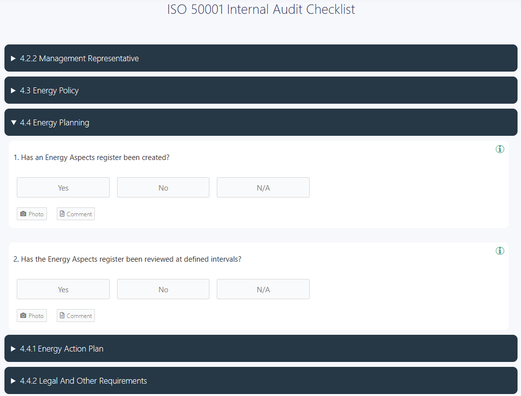ISO 50001 internal audit checklist