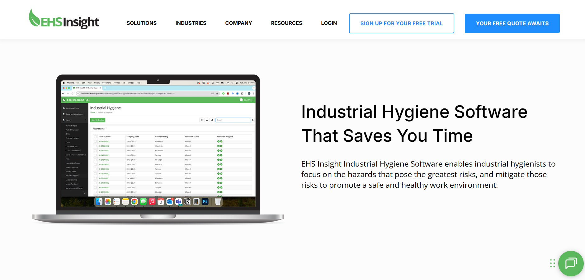 EHSInsight Industrial Hygiene Database Software