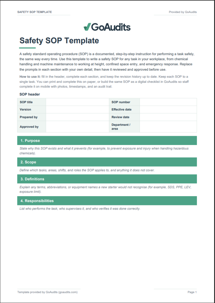 Safety SOP Template PDF