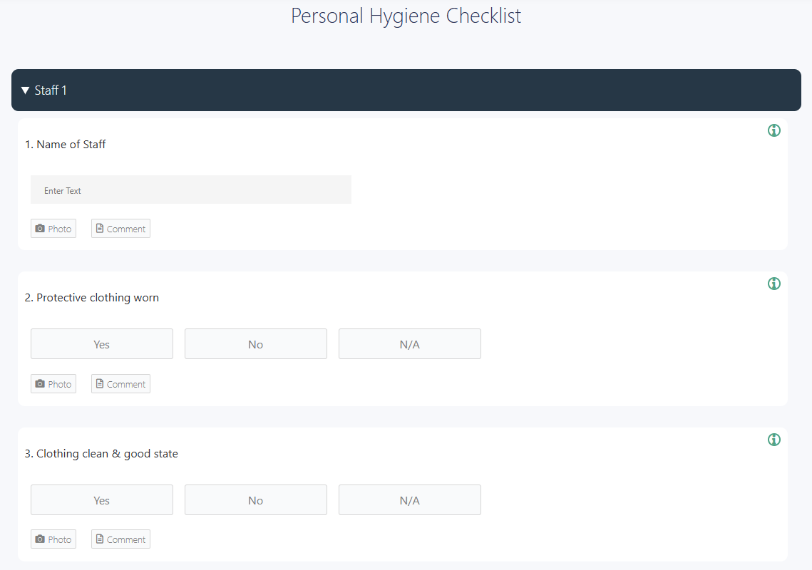 Personal hygiene checklist