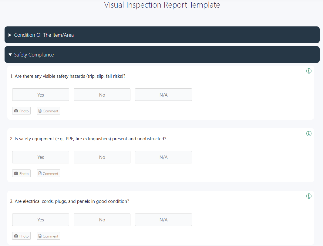 Visual inspection checklist template