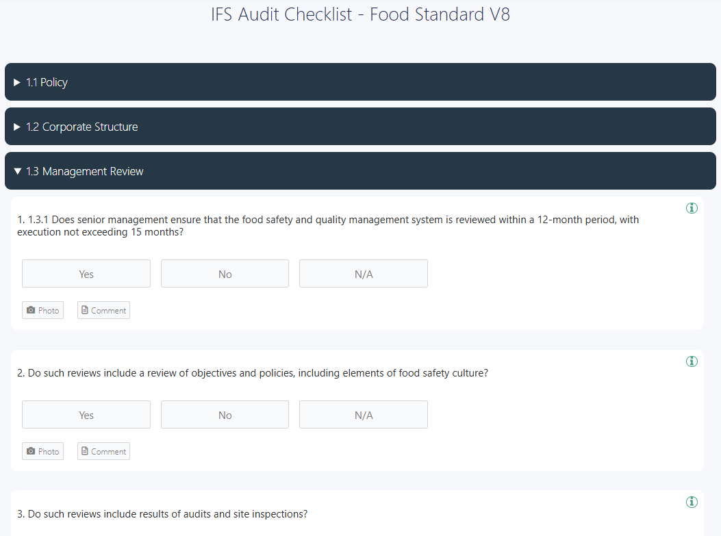 IFS food version 8 audit checklist