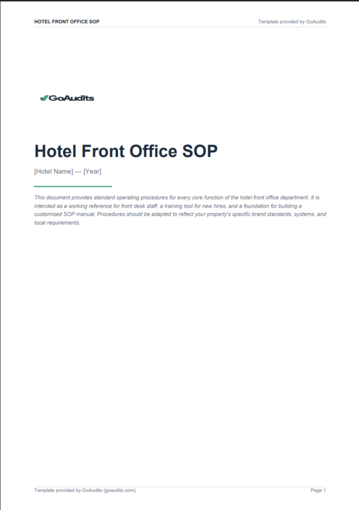 Front Office SOP for Hotel PDF