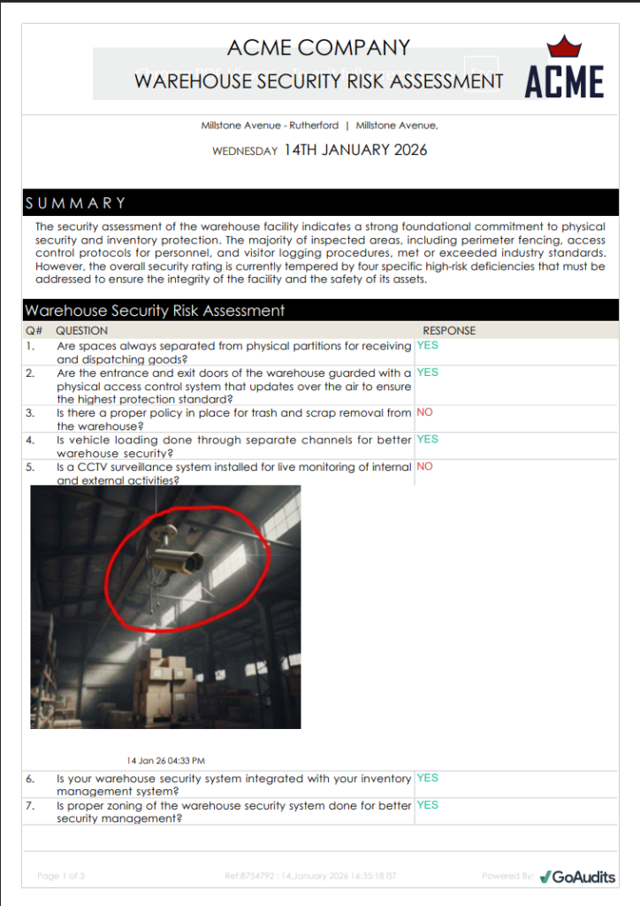 Warehouse Audit, Assessment, and Inspection Report Sample PDF