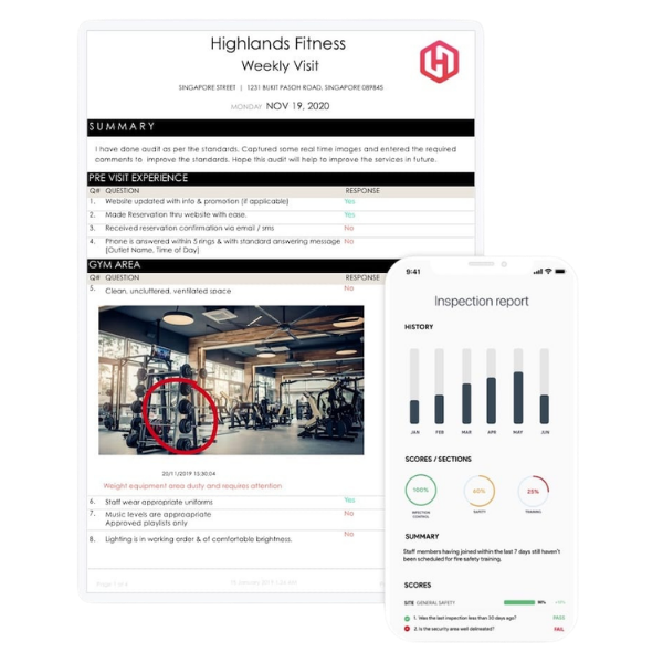 gym inspection report from the GoAudits app