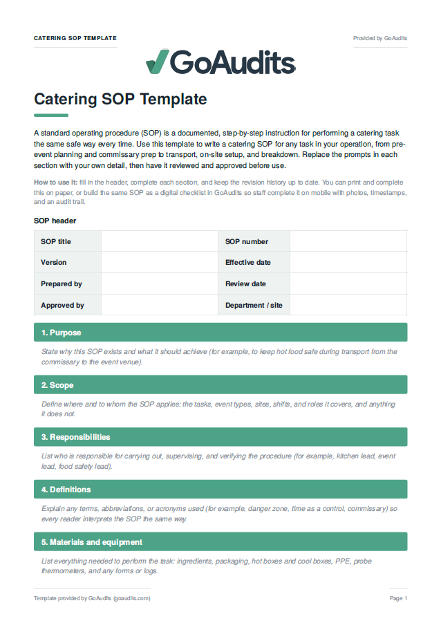 Catering SOP Template