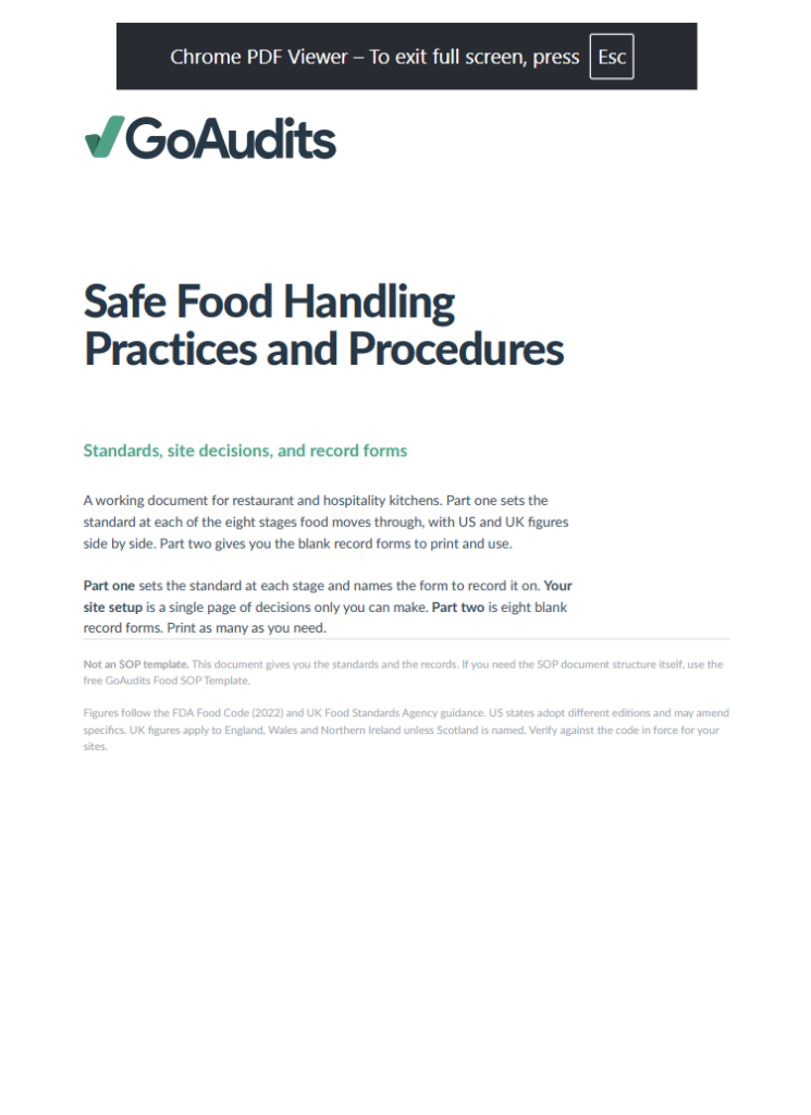 Safe Food Handling Practices and Procedures PDF